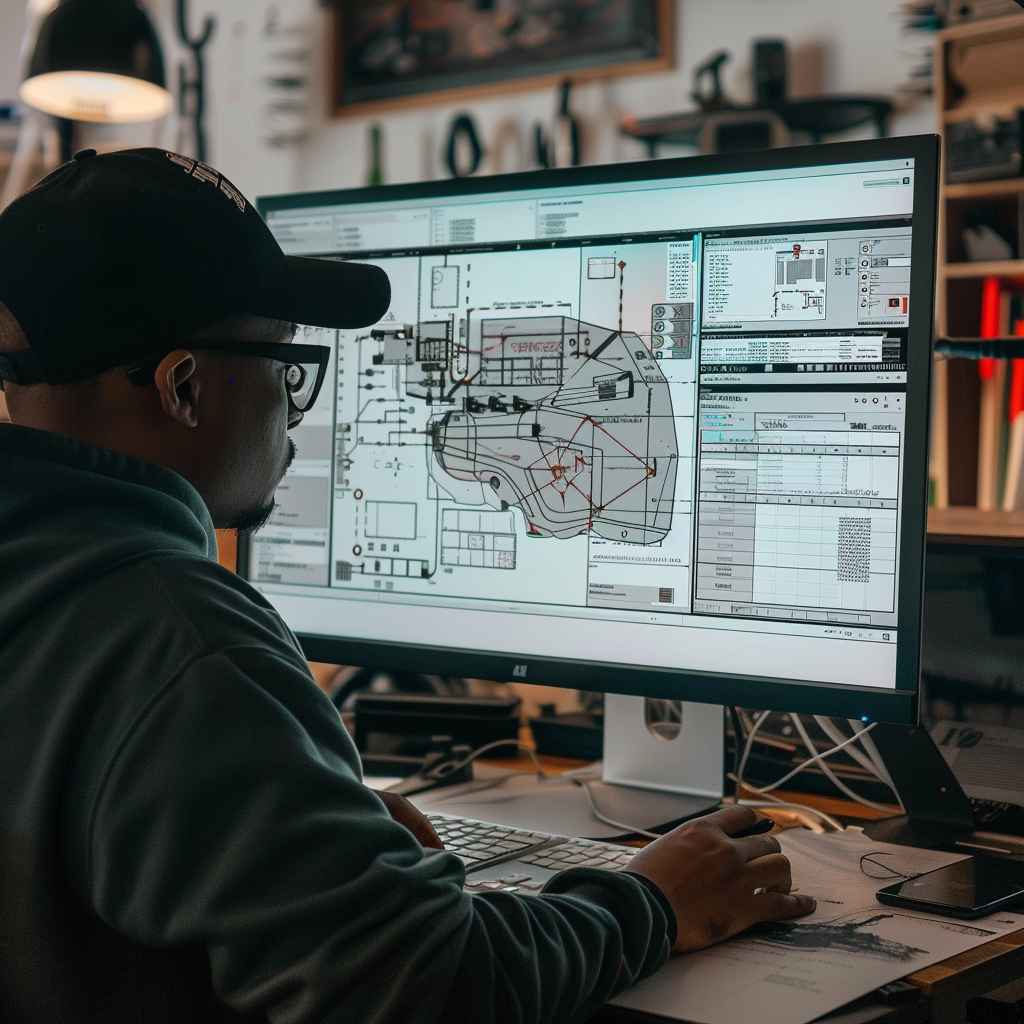 An engineer utilizing an 8K monitor to work on intricate design schematics.